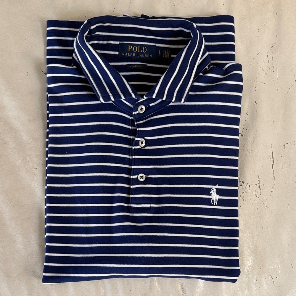 Polo by Ralph Lauren Men's Blue and White Striped Polo